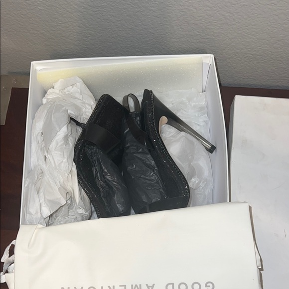 NWB Good American Black Glitter Women's Heels - Picture 6 of 6